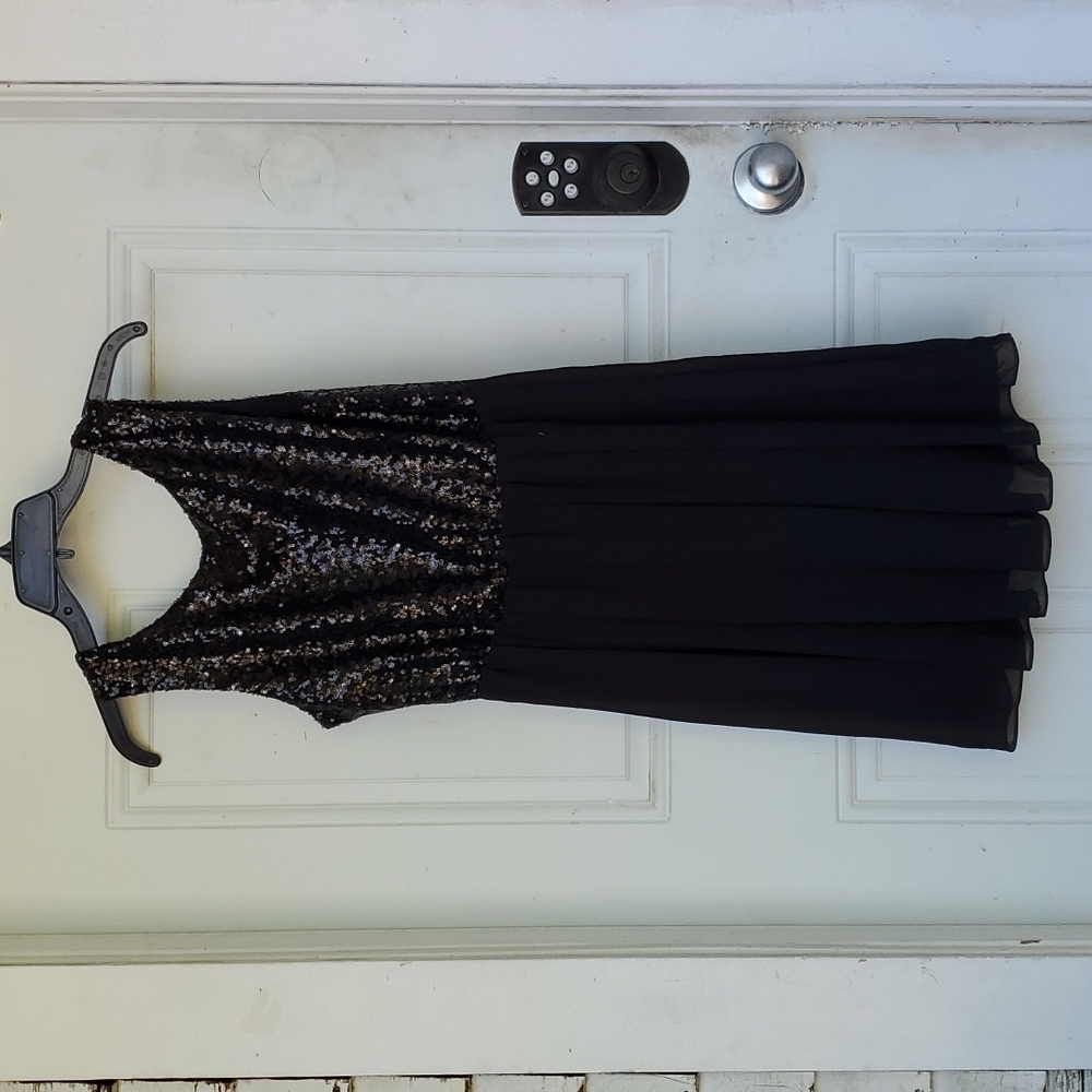 Short Sequined Dress with Lined Chiffon Skirt